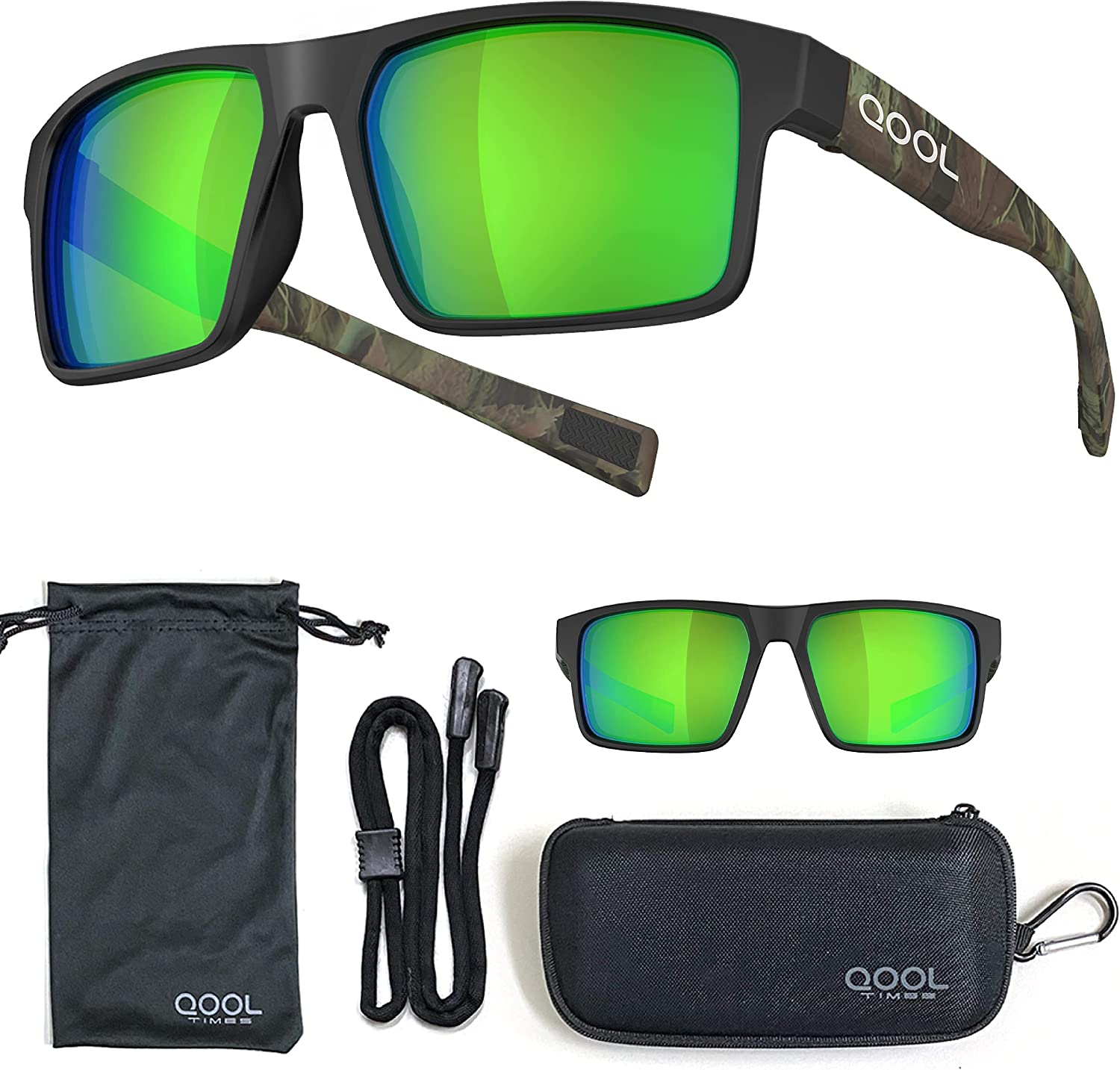 QOOL TIMES rectangle Polarized fishing Sunglasses for Men Women